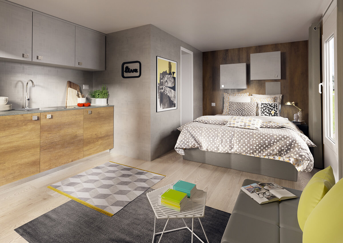 camping naturist solaris premium suite mobile home bedroom interior